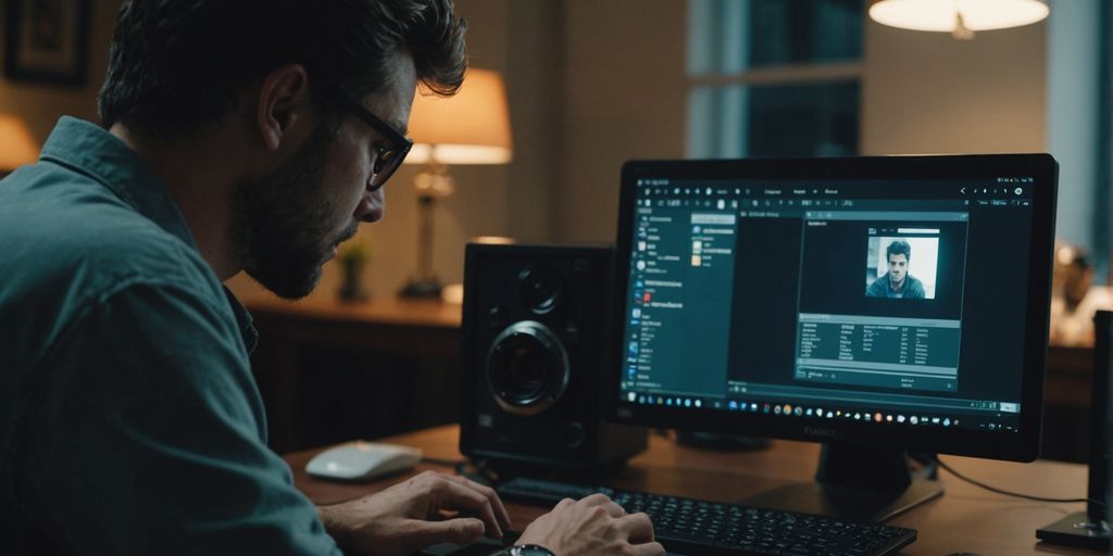 Manos tecleando en una laptop con currículum en pantalla